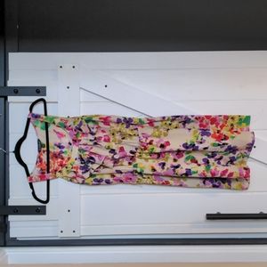 Express Beautiful watercolor floral mini dress with ruffled collar and pockets